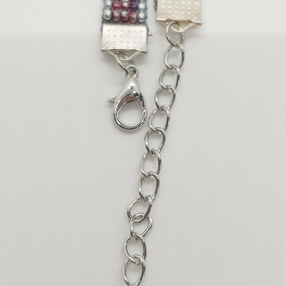 Loom Beaded Choker Necklace Silver w/ Red - Picture 5 of 5